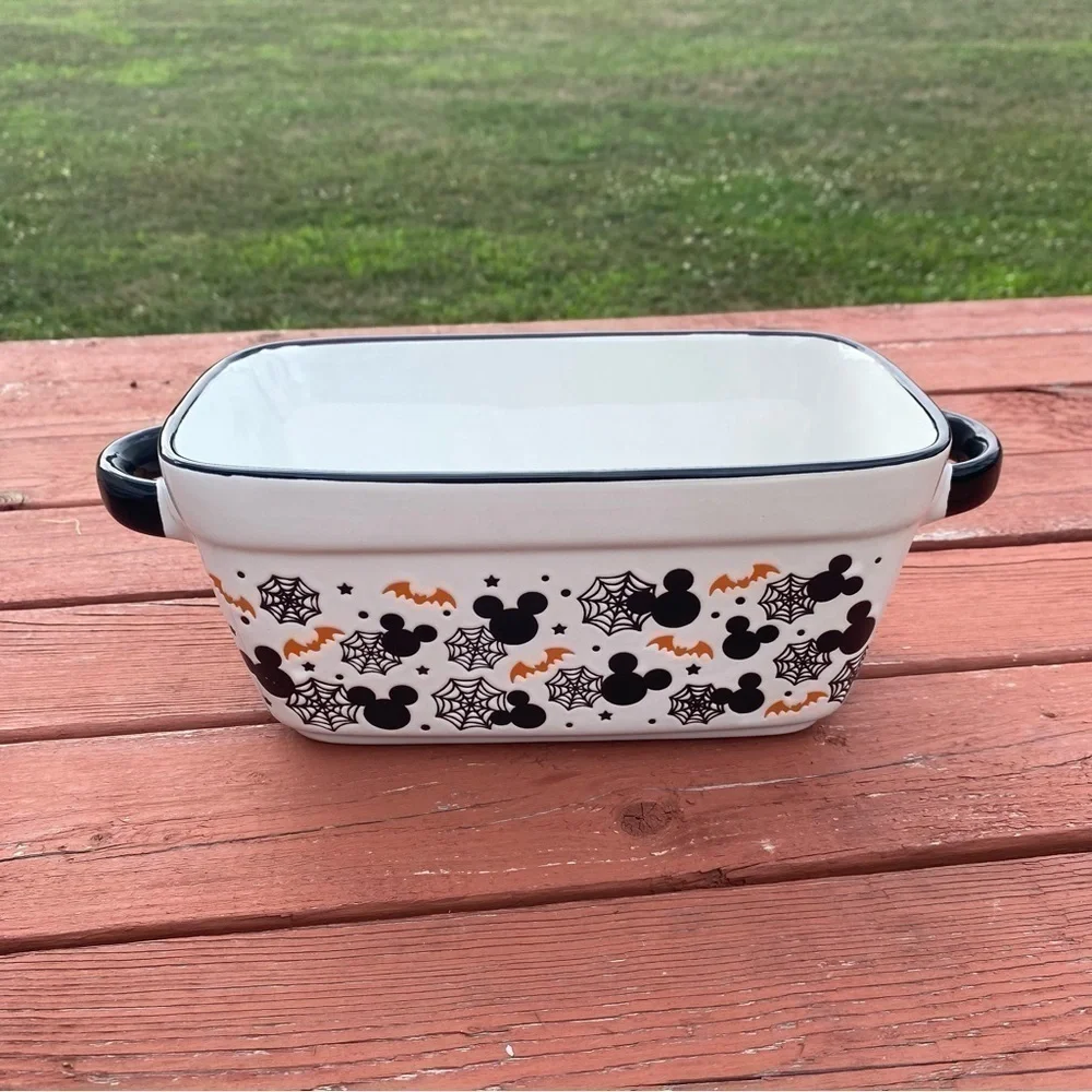 Disney Mickey Mouse Halloween Baking Loaf Pan Dish NEW Ceramic Handles Spider